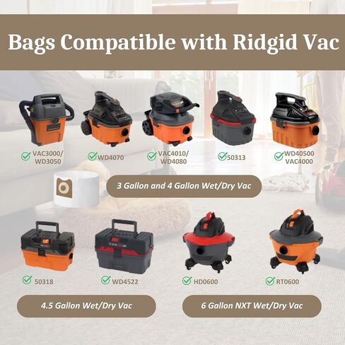 2 Pack VF3500 Replacement Compatible with Ridgid 3-4.5 Gallon Wet Dry Vacuums + 6 Pack VF3501 Filter Bags Compatible with Ridgid 3-4.5 Gallon Wet Dry Vacuums in Saudi Arabia
