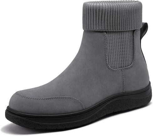 Athlefit Women's Chelsea Ankle Boots Comfortable Winter Short Leather Boots Fashion Slip On Elastic Sock Booties in Kuwait