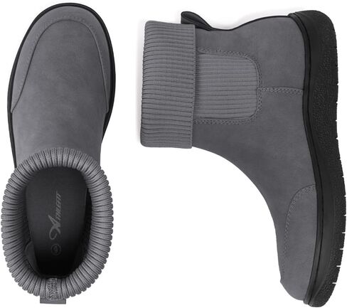 Athlefit Women's Chelsea Ankle Boots Comfortable Winter Short Leather Boots Fashion Slip On Elastic Sock Booties in Kuwait