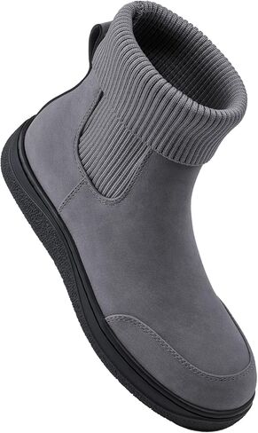 Athlefit Women's Chelsea Ankle Boots Comfortable Winter Short Leather Boots Fashion Slip On Elastic Sock Booties in Kuwait