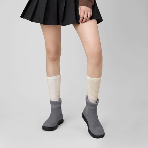 Athlefit Women's Chelsea Ankle Boots Comfortable Winter Short Leather Boots Fashion Slip On Elastic Sock Booties in Kuwait