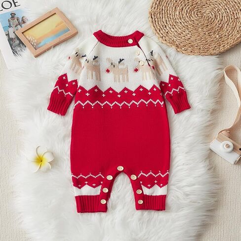 Newborn Baby Boy Long Sleeve Knitted Romper Warm Bodysuit Knitted Winter Clothes 0-24 Months in Saudi Arabia