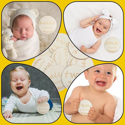 علامات معلم الطفل الشهرية - دوائر خشبية بارزة علامات أشهر الطفل، أقراص خشبية، بطاقات معلم شهرية للطفل لالتقاط صور رائعة لصبيك/بنتك حديثي الولادة. (لون الخشب) in Kuwait