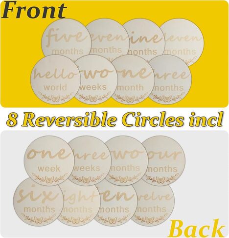 علامات معلم الطفل الشهرية - دوائر خشبية بارزة علامات أشهر الطفل، أقراص خشبية، بطاقات معلم شهرية للطفل لالتقاط صور رائعة لصبيك/بنتك حديثي الولادة. (لون الخشب) in Kuwait