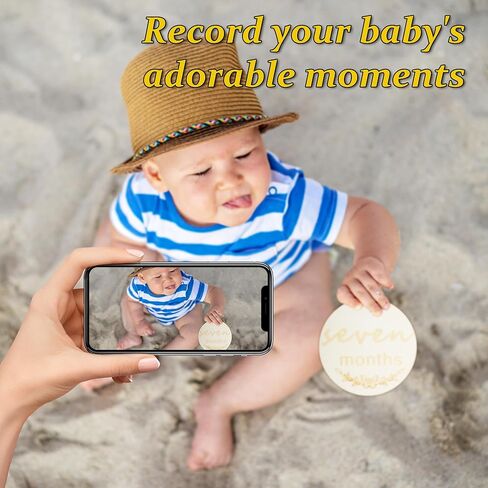 علامات معلم الطفل الشهرية - دوائر خشبية بارزة علامات أشهر الطفل، أقراص خشبية، بطاقات معلم شهرية للطفل لالتقاط صور رائعة لصبيك/بنتك حديثي الولادة. (لون الخشب) in Kuwait