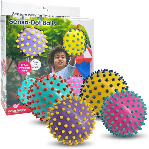 Edushape The Original Sensory Ball for Baby - 4" Senso-Dot Color Baby Ball That Helps Enhance Gross Motor Skills for Kids Aged 6 Months & Up - Pack of 4 Vibrant & Colorful and Unique Toddler Ball in Saudi Arabia
