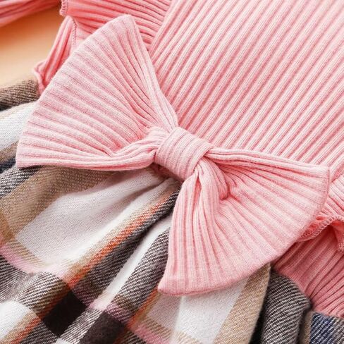 Baby Girl Clothes Fall Winter Outfit Long Sleeve Plaid Romper Dress Ruffles Jumpsuit with Bow Headband in Kuwait