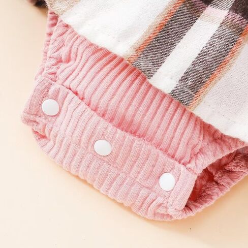 Baby Girl Clothes Fall Winter Outfit Long Sleeve Plaid Romper Dress Ruffles Jumpsuit with Bow Headband in Kuwait