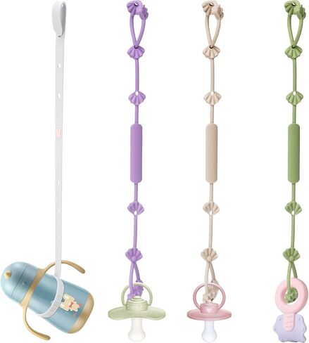 4 قطع من أشرطة أمان الألعاب المصنوعة من السيليكون لأشرطة زجاجات الأطفال ومشابك حامل مصاصة حربة قابلة للتعديل لزجاجات تغذية الطفل الرضيع، وعربة الأطفال، وعربة التسوق، والكوب، وسلال تعليق أسرة الأطفال، والكرسي العالي in Kuwait