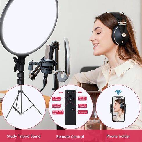 EOTO LIGHT LED Ring Light - 14 inch 5000 lumens Studio Light with Tripod Stand for Tiktok, Vlog, Video Shooting, Video Conferencing, Streaming Light with LED Display and Remote Control (Black) in Saudi Arabia