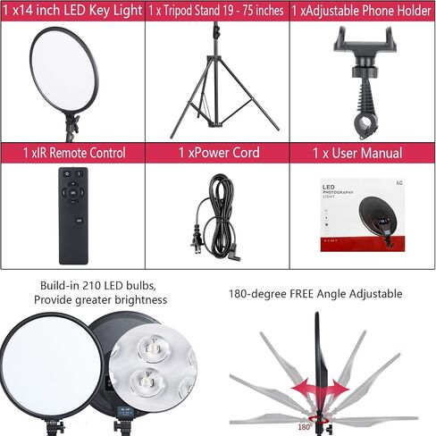 EOTO LIGHT LED Ring Light - 14 inch 5000 lumens Studio Light with Tripod Stand for Tiktok, Vlog, Video Shooting, Video Conferencing, Streaming Light with LED Display and Remote Control (Black) in Saudi Arabia