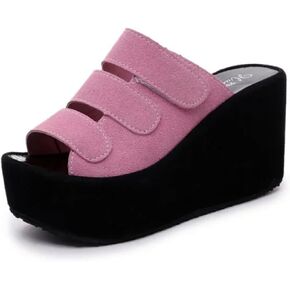 CROSSBABY Women’s Fish Mouth Open Toe Platform Wedge Sandals,Fashion Comfortable Non-Slip Slip on Lightweight Outdoor Wedges Slides Sandal Casual Shoes