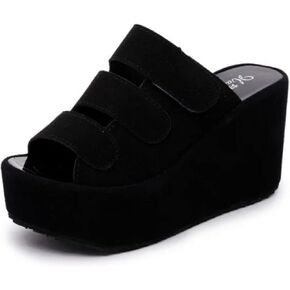 CROSSBABY Women’s Fish Mouth Open Toe Platform Wedge Sandals,Fashion Comfortable Non-Slip Slip on Lightweight Outdoor Wedges Slides Sandal Casual Shoes
