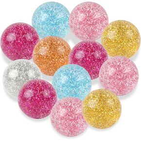 MIDELONG Glitter Bouncy Balls, 32mm Colored Rubber Bounce Balls for Outdoor Birthday Party Gift Bags, Pack of 12