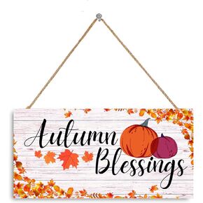 Welcome Fall Sign, 11.9x6 Inch Fall Decorations Wood Sign, Rustic Autumn Decor Plank with Hooks and Jute Rope, Perfect for Home, Office, Door, Wall, or Gift