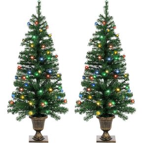 4FT Prelit Black Halloween Christmas Tree 2-Pack Artificial Potted Halloween Tree with 100 Purple LEDs Battery Powered & 8 Lighting Modes for Halloween Porch Entrance Decorations