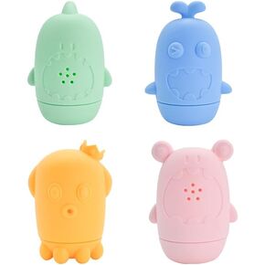 Silicone Baby Bath Toys , Baby Water Toys for Toddlers 1-3, Bathtub Pool Baby Toys 6-12 Months, Dishwasher Safe Infant Toys Baby Girl Boy Gifts (Pack of 4)