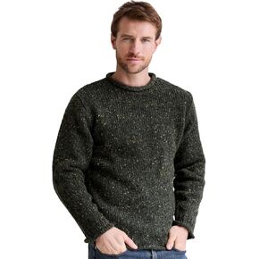 Aran Woollen Mills Irish Roll-Neck Green Fisherman Sweater for Men
