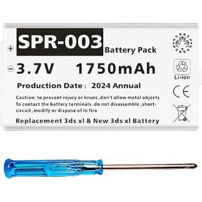استبدال بطارية 3ds XL استبدال بطارية 3ds XL الجديدة 2024 ترقية SPR-003 سعة حقيقية أعلى للبطارية مع مجموعة أدوات الإصلاح (تاريخ الإنتاج: يونيو 2024) متوافق مع Nintendo 3DS XL و3DS XL الجديد