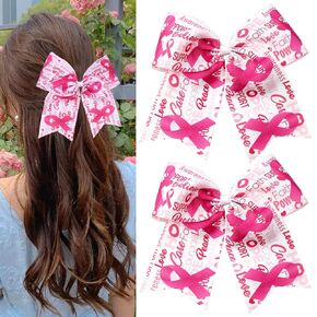 Large Pink Ribbon Bow Hair Clips Breast Cancer Awareness Bow Alligator Clips Believe Love Barrettes Hairpin Pink Bow Hairgrips for Women Girls College School Sports Hair Accessories (Large)