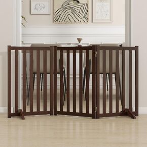 36" Height Extra Tall Freestanding Pet Gate, Solid Wood Folding Safety Fence Wooden Dog Gate with 2 PCs Support Feet Ideal for Stairs, Doorways, Halls, Kitchens, Heavy Duty Gates, 3 Panels, White