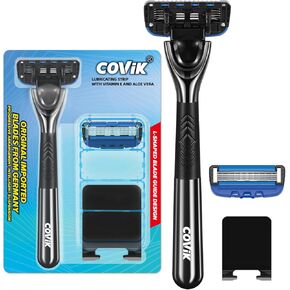 5-Blade Cartridges for Men's Razors Shaver: Dual Lubrication and Precision Trimmer Shaving Razor with 1 Razor Handle & 5 Razor Heads, Five Tier Durable Sharp and Scratch Resistant Smoother Closed Shave