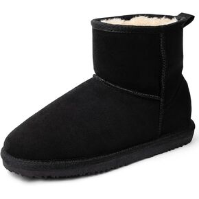 MUSSHOE Winter Boots for Women Classic Snow Boots Comfortable Cow Suede Leather Slip on Booties Fur Lined Warm Boots Waterproof