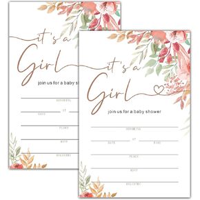 Baby Shower Invitations and Envelopes, Floral Baby Shower Invitations, Blush Powder Floral Baby Shower Gender Reveal Party Supplies 25 Cards With Envelopes -(014bbyaoqing)