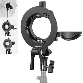 NEEWER CRB1 S Type Bracket Holder with Bowens Mount & Umbrella Hole for Z2 Z1 Z760 NW760 NW700 TT560 Q3 Square Head Round Head Flash Speedlite Compatible with Godox AD200Pro V1