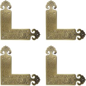 4Pcs Antique Embossing Brass Decorative Corner Protectors Braces Classical Furniture Tables and Chairs Cabinet Corner Guard Edge Cover