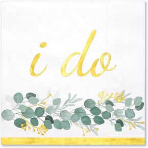 WRAPAHOLIC 50Pcs Gold We're Engaged Napkins - 3 Ply Disposable Paper Luncheon Napkin for Tableware Party Supplies - 6.5 x 6.5 In
