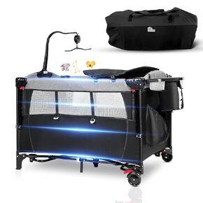 Baby Bassinet 5-in-1 Pack and Play, Multifunction Bedside Crib from Newborn to Toddlers, Portable Crib for Baby Bed, U-Shaped Diaper Changer, Playard, Safety Strap, Carry Bag, Hanging Toys