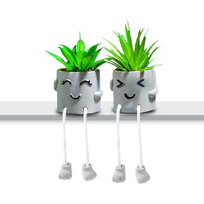 Artificial Succulents Plants, Small Fake Plants in Pots Funny Desk Faux Succulents Plant with Cute Hanging Leg Artificial Plants for Home Decor Indoor for Office Decor for Women