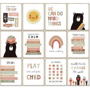 KINYEYE 6PCS Boho Reading Corner Classroom Posters, Boho Classroom Library Reading Corner Posters for Kids, Playroom, Homeschool | 11"x 14" Unframed