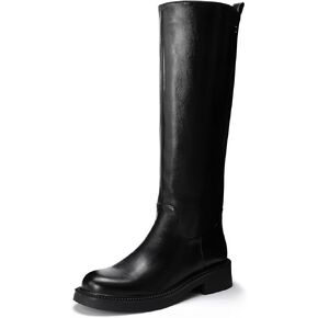 Women's Chunky Unit Sole Teeth Welt Round Toe Shoes Side Zipper Soft Comfortable Tubular Shaft Black Matte PU Leather Casual Fashion Knee High Boots