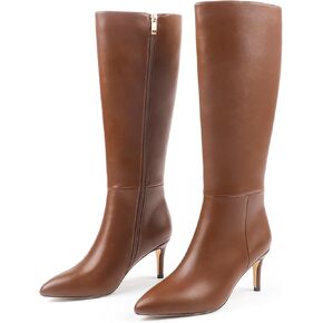 JOY IN LOVE Women's Knee High Tall Boots 2.75" Stiletto Heel Pointed Toe Zipper Boots
