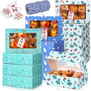 36 Pcs Christmas Cookie Boxes with Window Xmas Bakery Boxes 10x6.7x3.2'' Donut Cookie Gift Containers with Thank You Gift Tag and Rope for Holiday Cupcake Pastries Food Packaging, 3 Style (Deer)