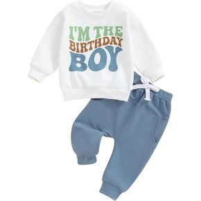 Toddler Baby Birthday Boy Girl Outfit I'M The Birthday Girl Letter Pullover Sweatshirt Solid Pant 2pcs Fall Clothes