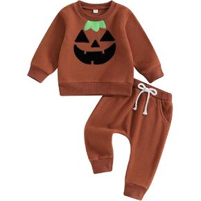 Toddler Baby Boys Halloween Outfits Pumpkin Long Sleeve Sweatshirt Top + Pants Set Fall Winter Clothes