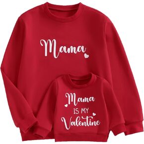 Omkzanbi Mommy and Me Valentines Day Outfit Mama & Mama is My Valentine Sweatshirt Long Sleeve Pullover Family Matching Shirt