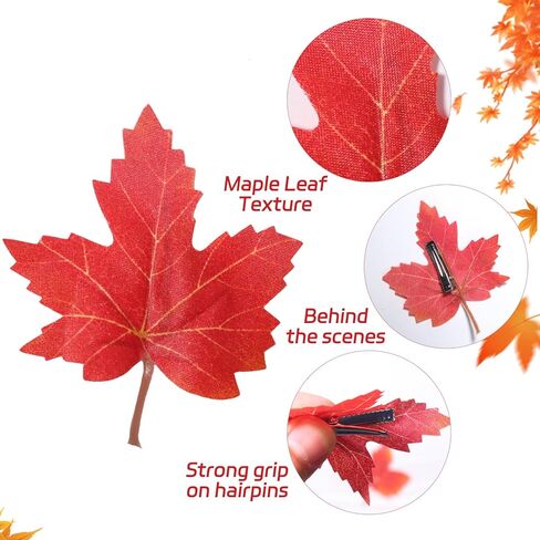 Fall Maple Hair Clips Small Maple Hair Clip Autumn Thanksgiving Alligator Clips Orange Fallen Leaf Hairpins Thanksgiving Theme, Harvest Festival Party Hair Accessories for Women Girl 6Pcs in Saudi Arabia