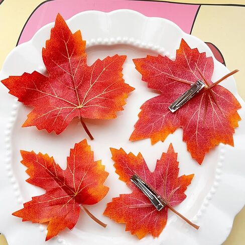 Fall Maple Hair Clips Small Maple Hair Clip Autumn Thanksgiving Alligator Clips Orange Fallen Leaf Hairpins Thanksgiving Theme, Harvest Festival Party Hair Accessories for Women Girl 6Pcs in Saudi Arabia