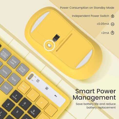 لوحة مفاتيح وماوس لاسلكيان، ماوس ولوحة مفاتيح لاسلكيان 2.4G، ماوس نحيف 3 مستويات DPI، توصيل وتشغيل سريع الاستجابة للكمبيوتر المحمول والكمبيوتر الشخصي - الحجم الكامل in Kuwait