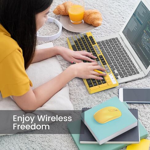 لوحة مفاتيح وماوس لاسلكيان، ماوس ولوحة مفاتيح لاسلكيان 2.4G، ماوس نحيف 3 مستويات DPI، توصيل وتشغيل سريع الاستجابة للكمبيوتر المحمول والكمبيوتر الشخصي - الحجم الكامل in Kuwait