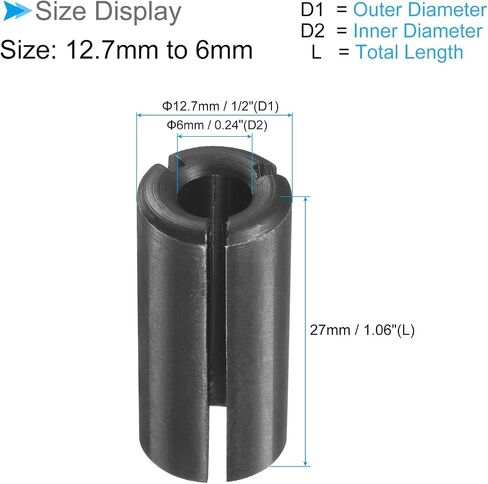 Router Collet Driver Adapter, 12.7mm to 6mm 1/2" Outer Dia, Lathe CNC Milling Bit Shank Carving Machine - (Applications: for Wood and Metal Milling) in Saudi Arabia
