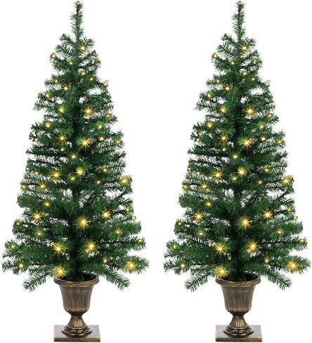 4FT Prelit Black Halloween Christmas Tree 2-Pack Artificial Potted Halloween Tree with 100 Purple LEDs Battery Powered & 8 Lighting Modes for Halloween Porch Entrance Decorations in Saudi Arabia