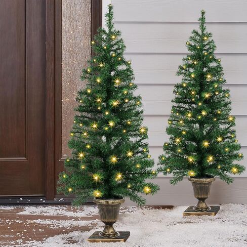 4FT Prelit Black Halloween Christmas Tree 2-Pack Artificial Potted Halloween Tree with 100 Purple LEDs Battery Powered & 8 Lighting Modes for Halloween Porch Entrance Decorations in Saudi Arabia