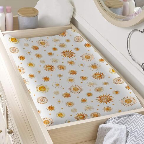 Watercolor Suns Totem Changing Pad Covers Boho Sunshine Diaper Changing Table Sheets for Girl Boy Golden Suns Soft Breathable Stretchy Snug Fitted Baby Changing Pad Table Mats 32''x16'' in Saudi Arabia