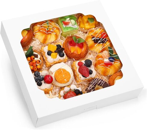Moretoes 45pcs Pie Boxes 10x10x2.5 Inches White Cookie Boxes Bakery Boxes with Window Paper Treat Boxes for Pie, Strawberries, Chocolate, Pastries, Muffins and Donuts in Saudi Arabia