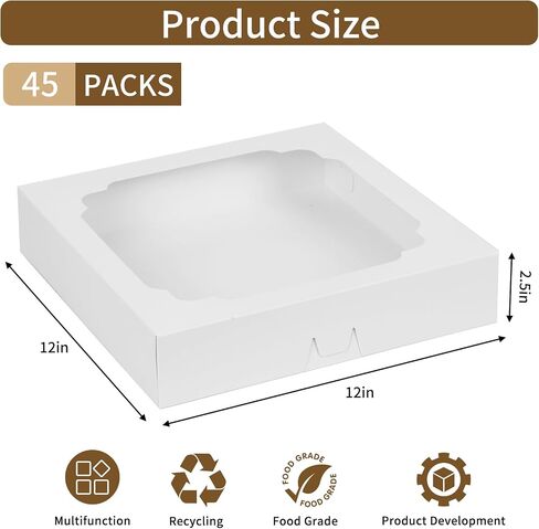 Moretoes 45pcs Pie Boxes 10x10x2.5 Inches White Cookie Boxes Bakery Boxes with Window Paper Treat Boxes for Pie, Strawberries, Chocolate, Pastries, Muffins and Donuts in Saudi Arabia